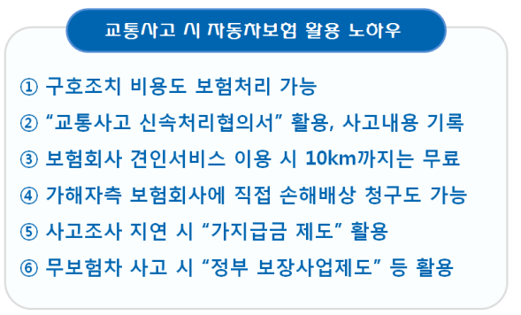 교통사고 발생시 자동차보험 100% 활용하기...구호조치비용, 교통사고 신속처리협의서, 보험사 견인서비스 등은?